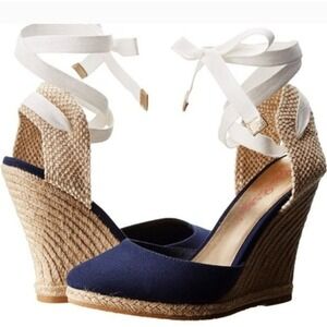 Size 10 Lilly Pulitzer Navy Ankle Tie 5 Inch Wedge Espadrilles